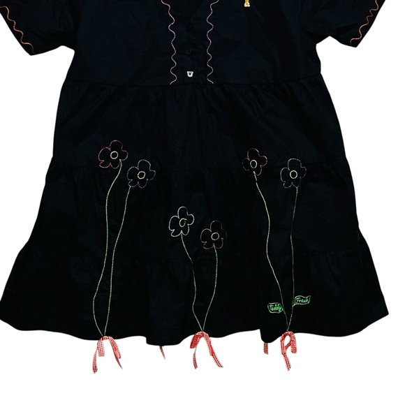 Teddy Fresh Bouquer Dress Black Babydoll Tiered Embroidery Color Floral XL NWOT - Picture 6 of 14